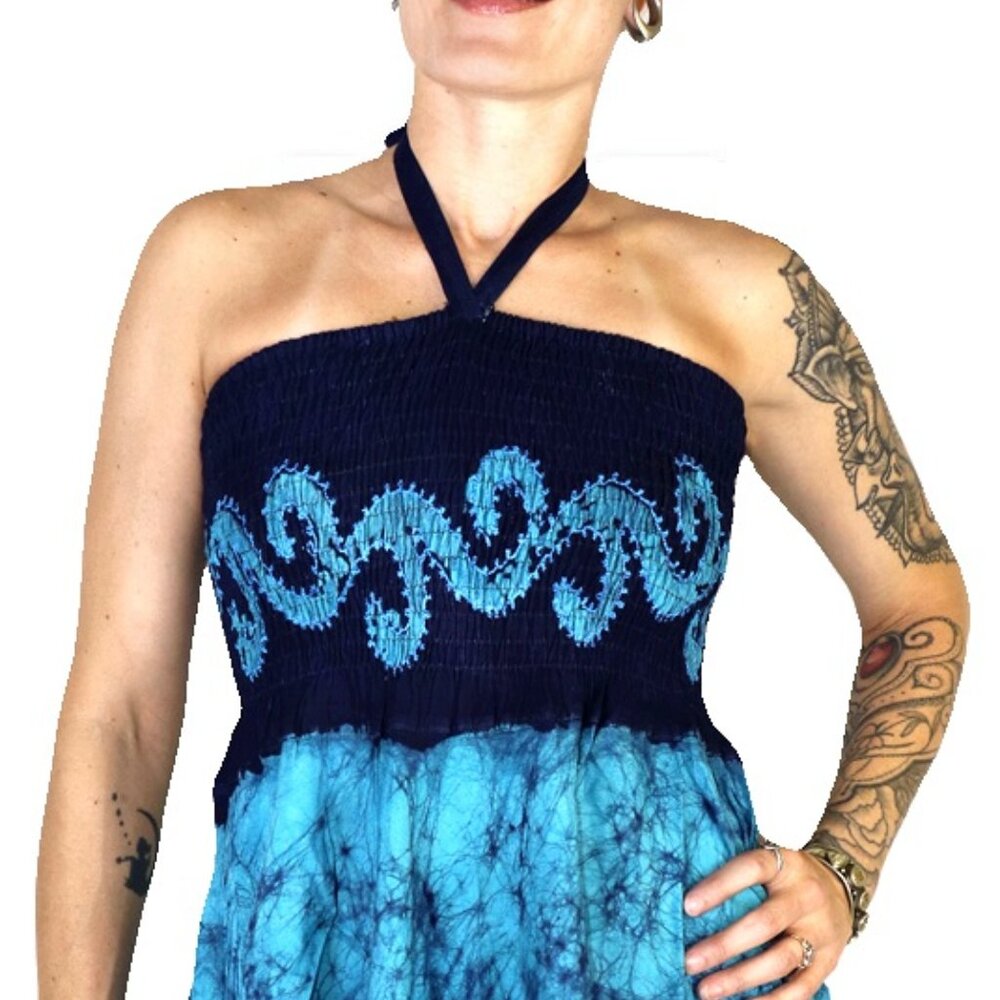 Comfy Batik Blue Party Summer Dress Blue